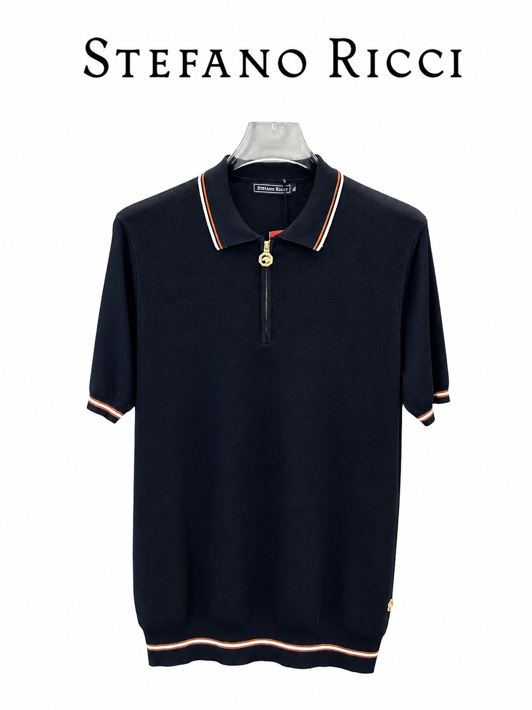 Stefano Ricci Half-Zip Knit Polo – Black