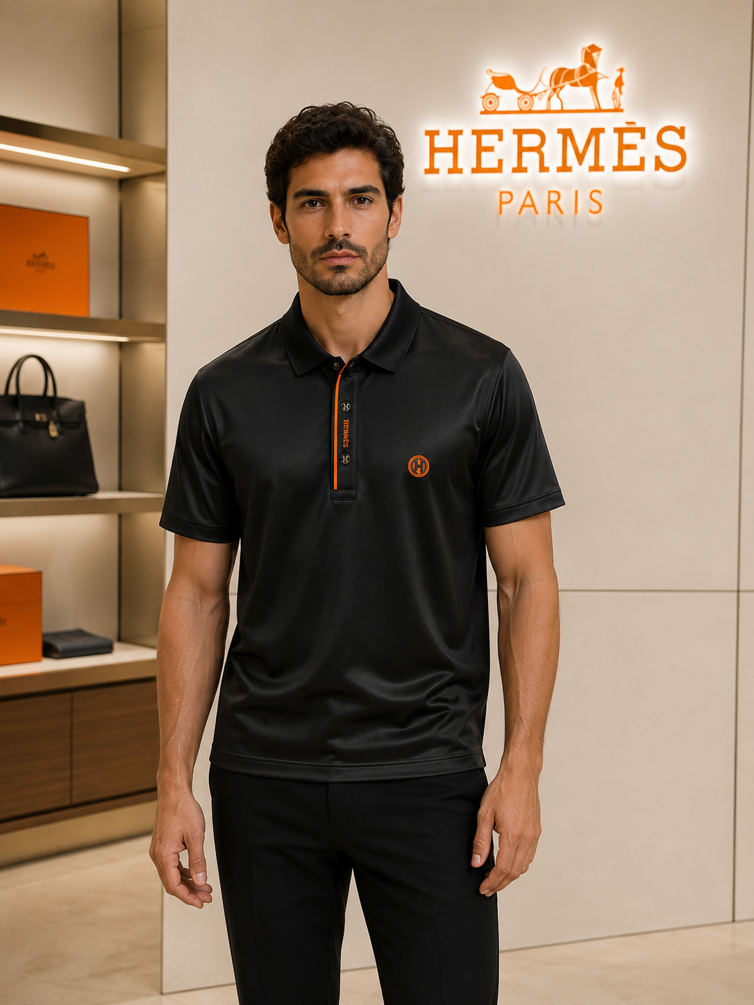 Hermès Inspired Premium Black Polo Shirt