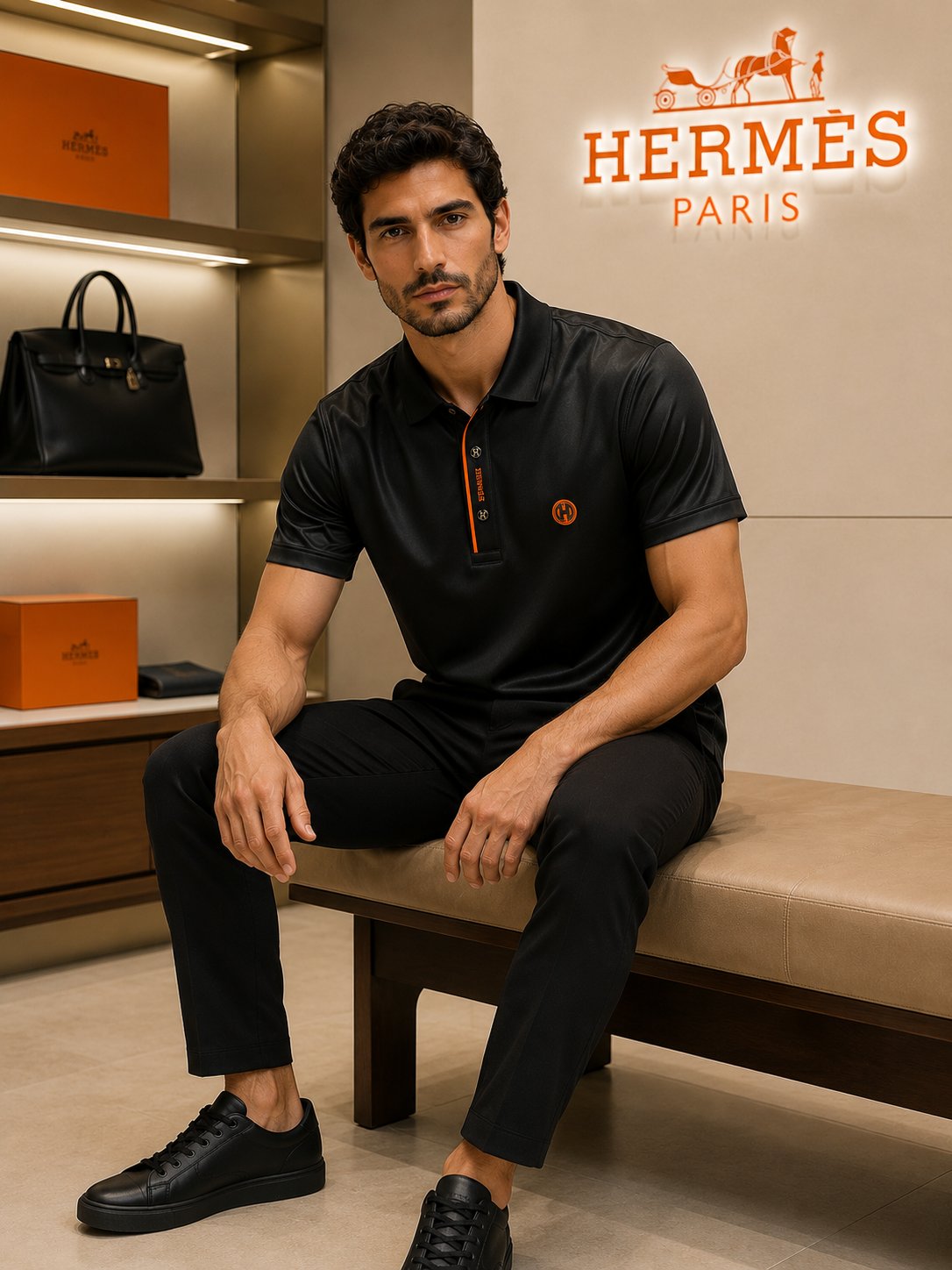 Hermès Inspired Premium Black Polo Shirt