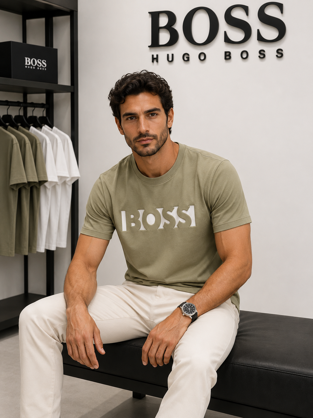 Hugo Boss Olive Green Logo T-Shirt