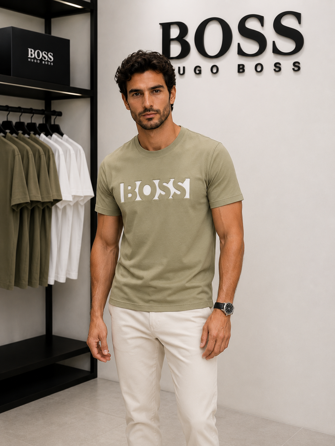 Hugo Boss Olive Green Logo T-Shirt