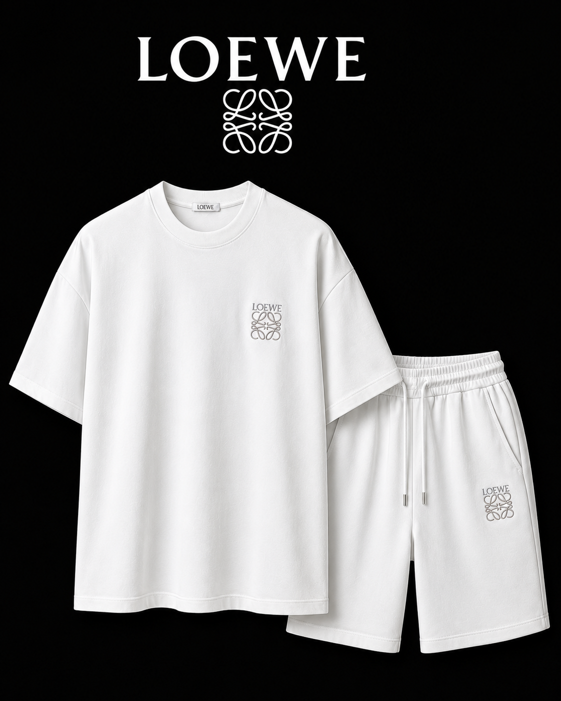 LOEWE Premium White T-Shirt & Shorts Set