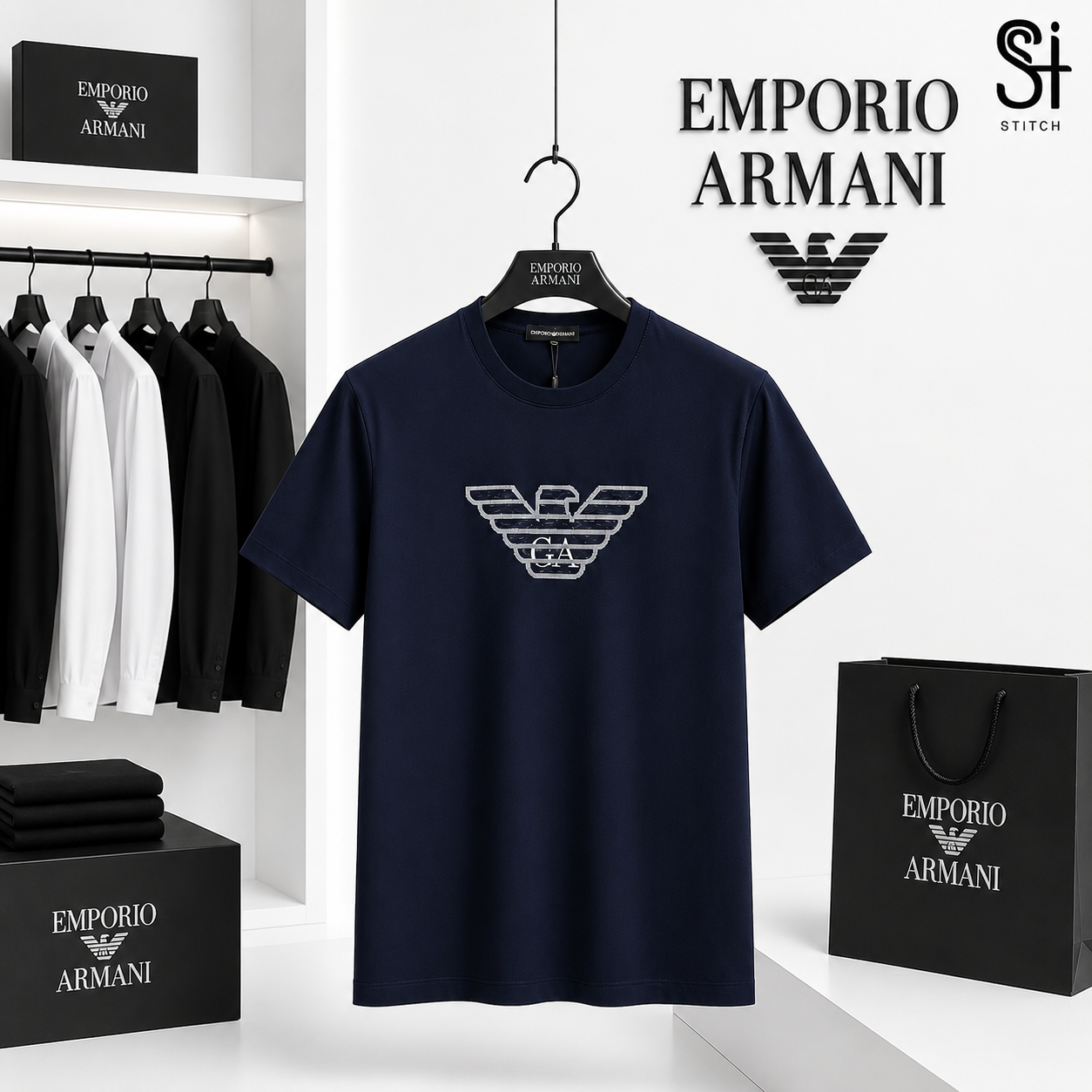 Emporio Armani Navy Blue Eagle Logo T-Shirt
