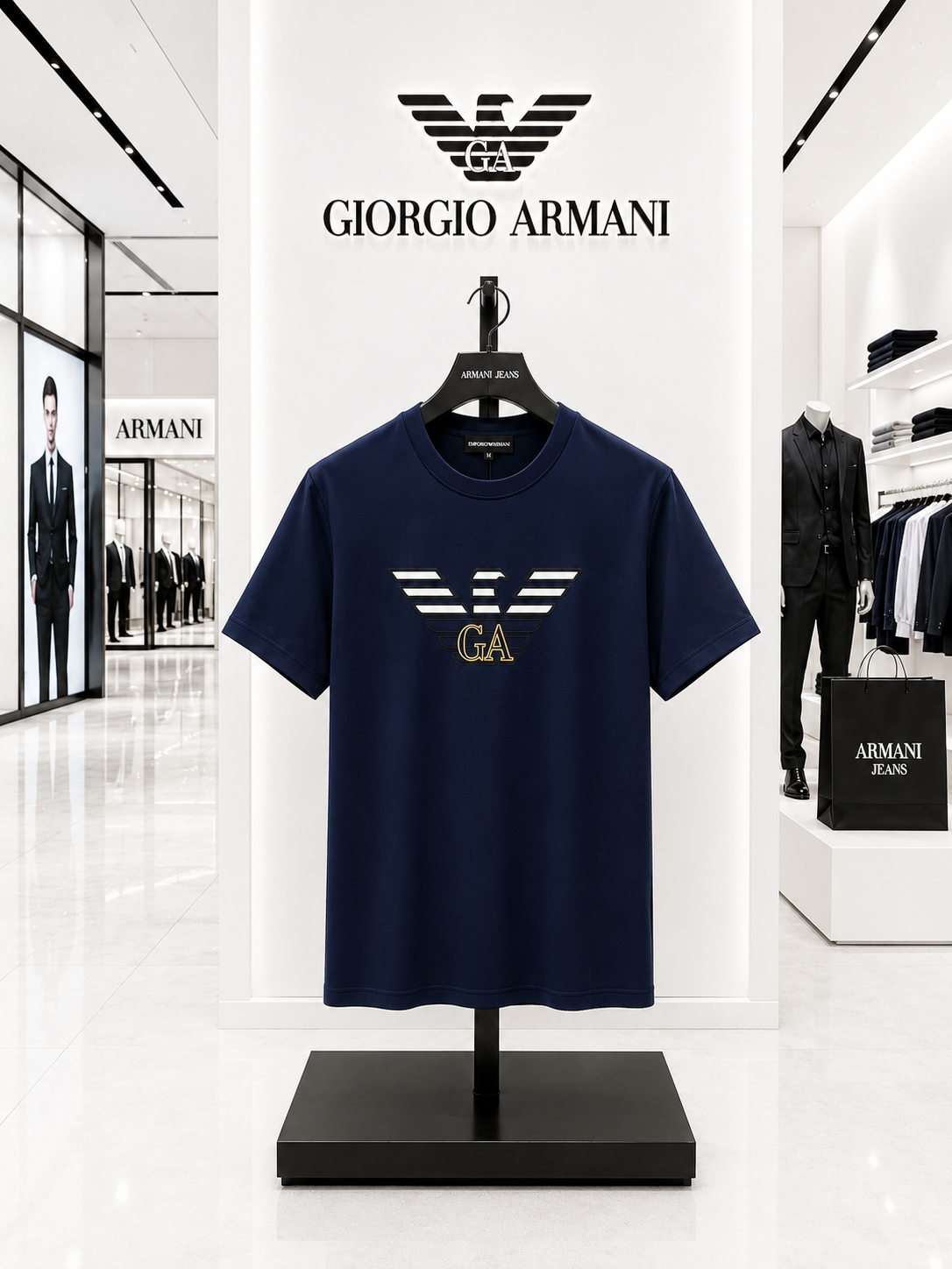 Giorgio Armani Navy Blue Eagle Logo T-Shirt