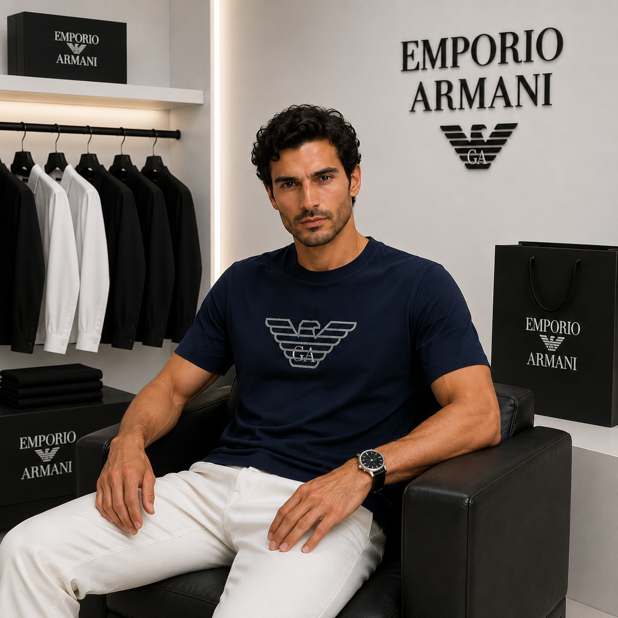 Emporio Armani Navy Blue Eagle Logo T-Shirt