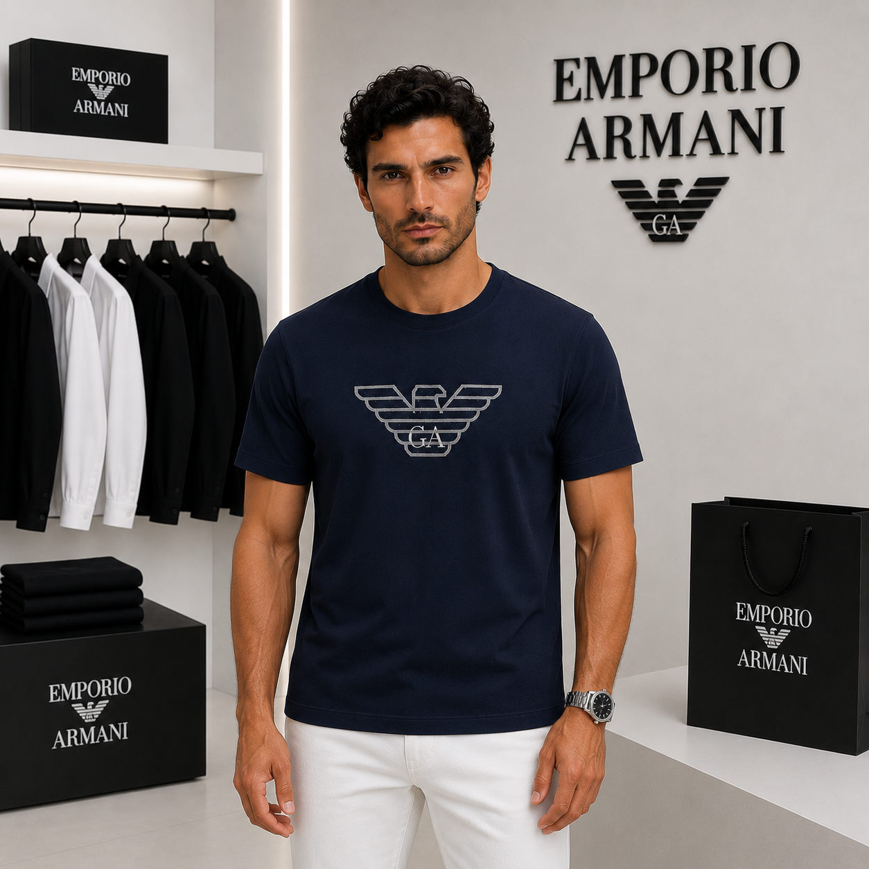 Emporio Armani Navy Blue Eagle Logo T-Shirt