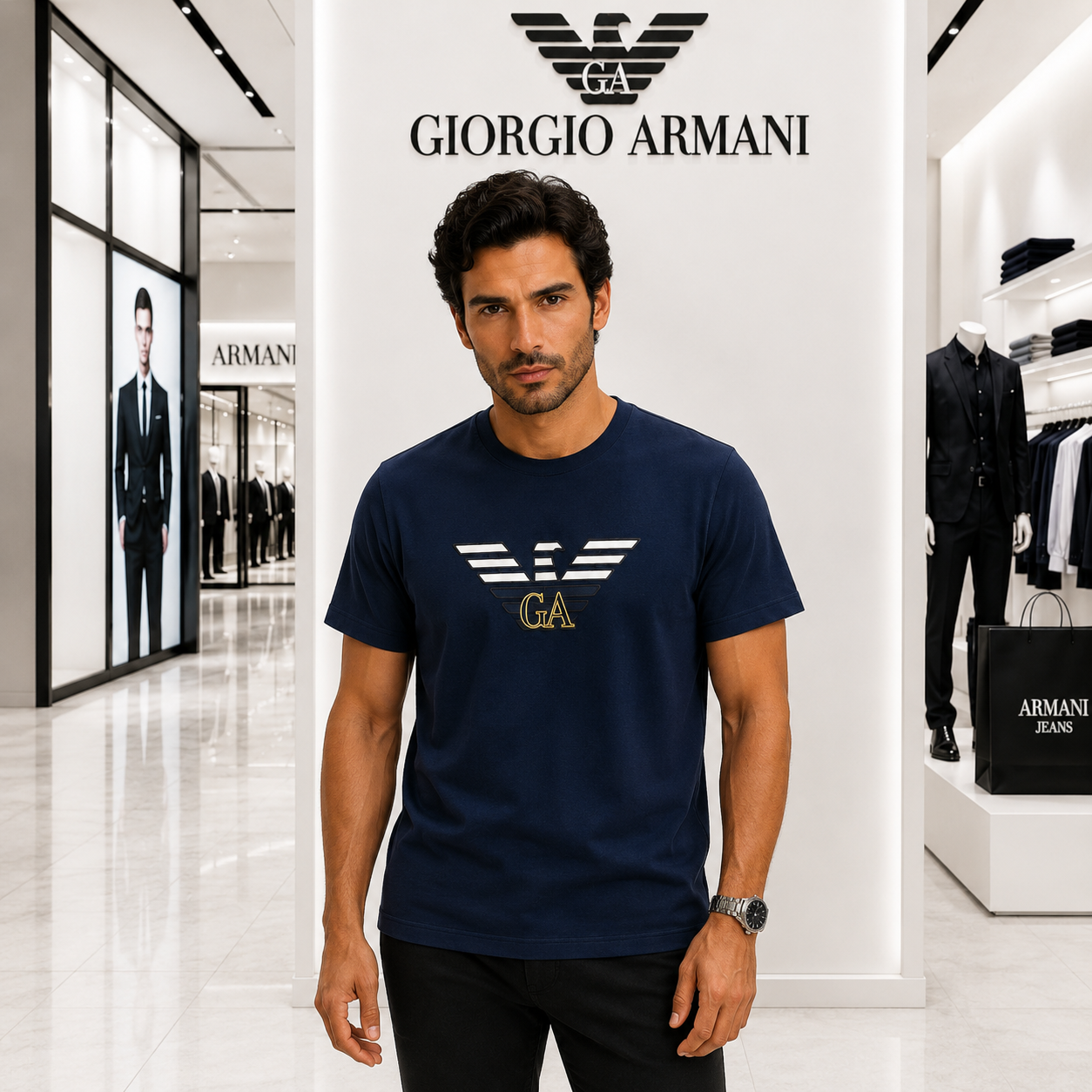 Giorgio Armani Navy Blue Eagle Logo T-Shirt