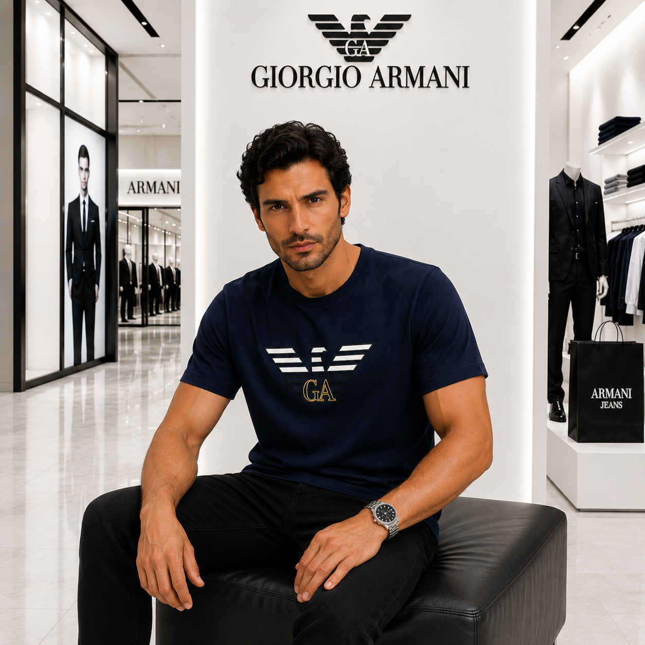 Giorgio Armani Navy Blue Eagle Logo T-Shirt