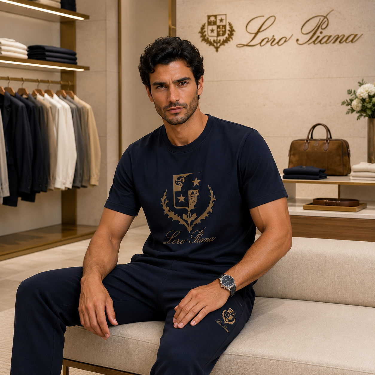 Loro Piana Navy Blue T-Shirt & Jogger Set