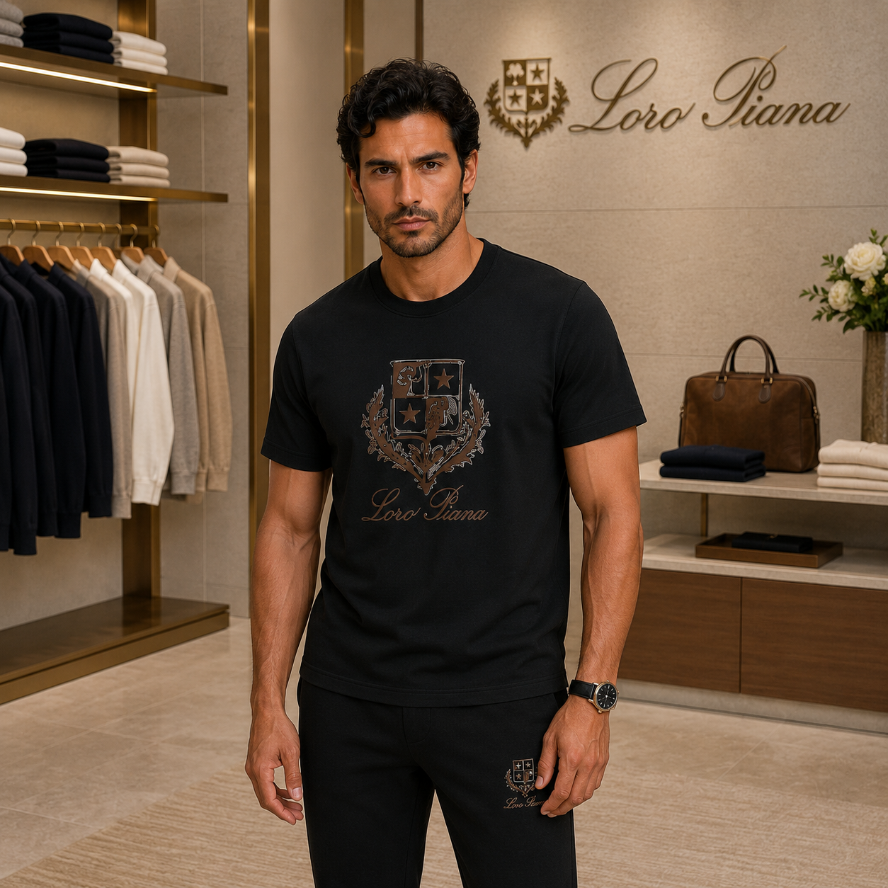Loro Piana Black T-Shirt & Jogger Set