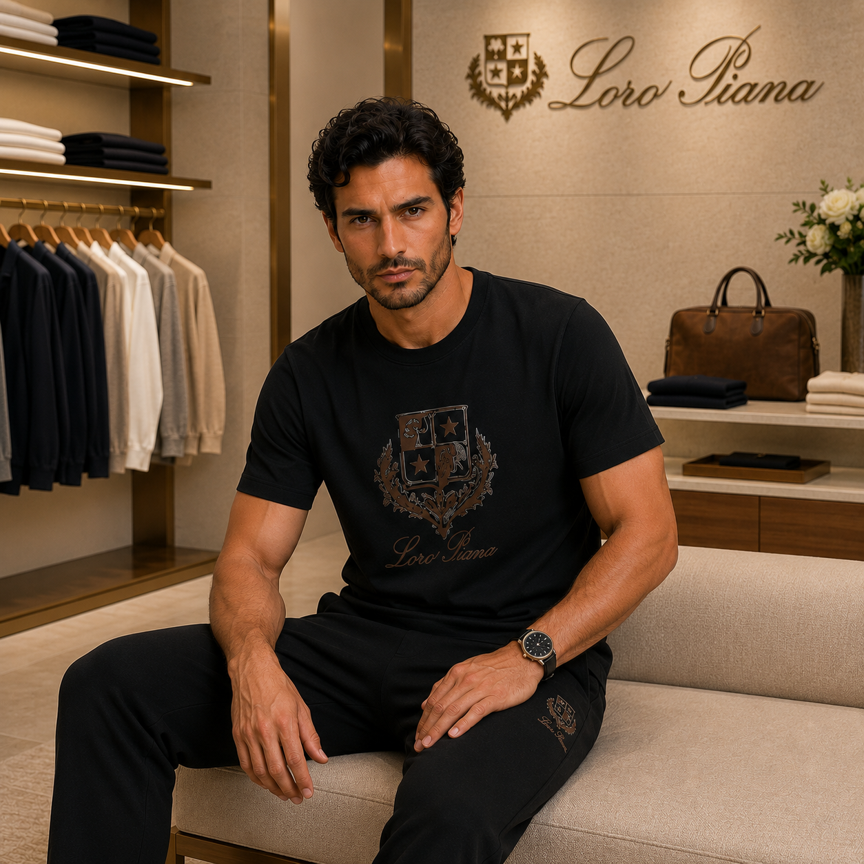 Loro Piana Black T-Shirt & Jogger Set