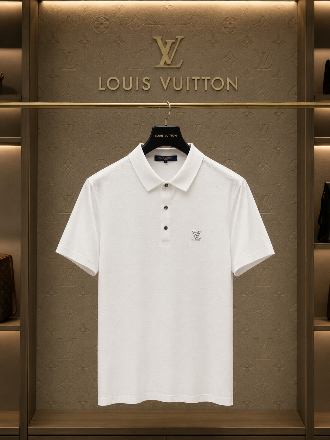 Louis Vuitton Monogram Embossed Polo Shirt – White | Premium Men's Short Sleeve Polo