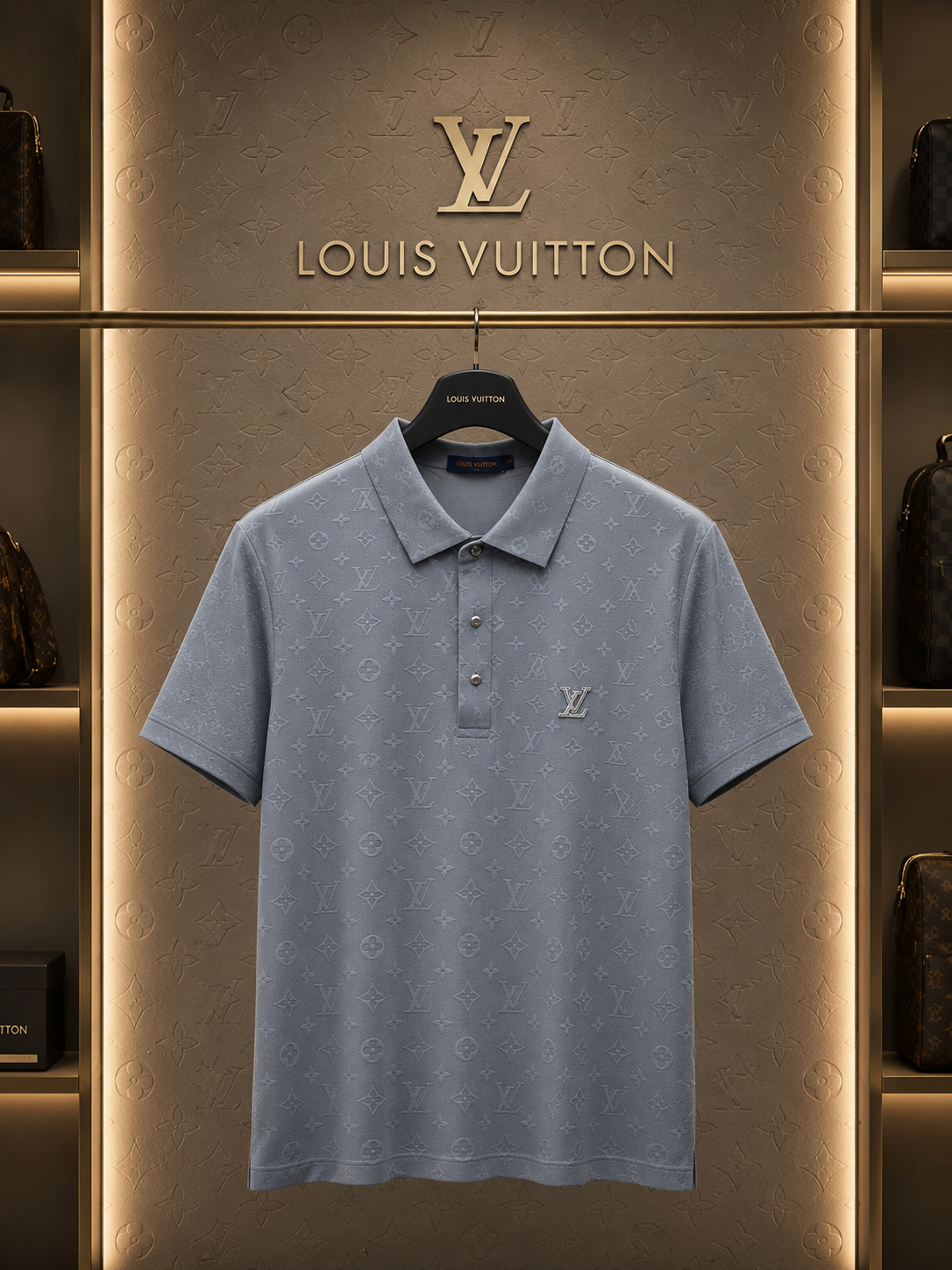 Louis Vuitton Light Blue Monogram Polo Shirt – Premium Cotton Slim Fit | Men's Luxury Designer Polo