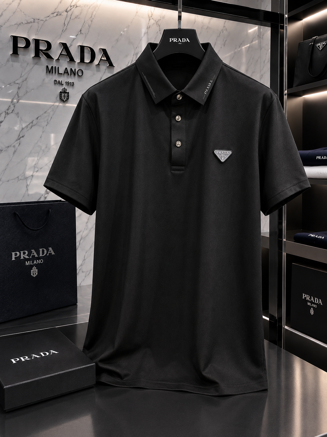 Prada Milano Black Polo T- Shirt