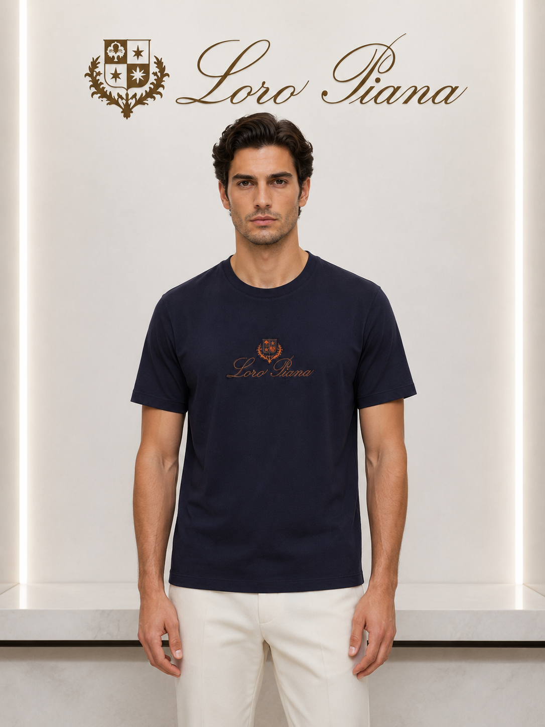 Loro Piana Premium Navy Crew Neck T-Shirt