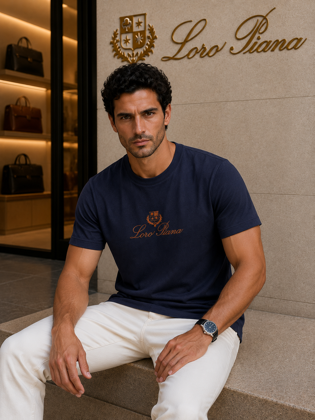 Loro Piana Premium Navy Crew Neck T-Shirt