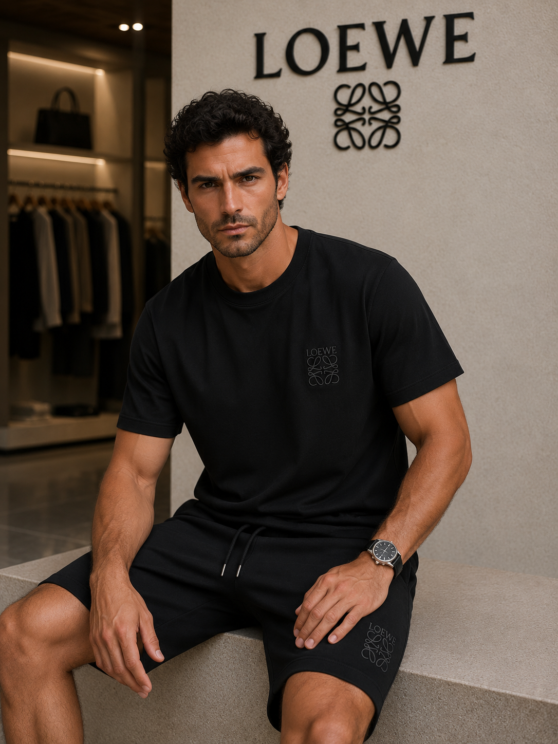 LOEWE Premium Black T-Shirt & Shorts Set