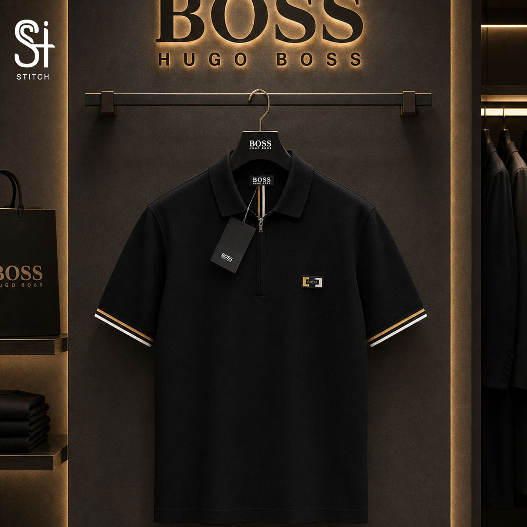 BOSS Black Zip Polo T-Shirt