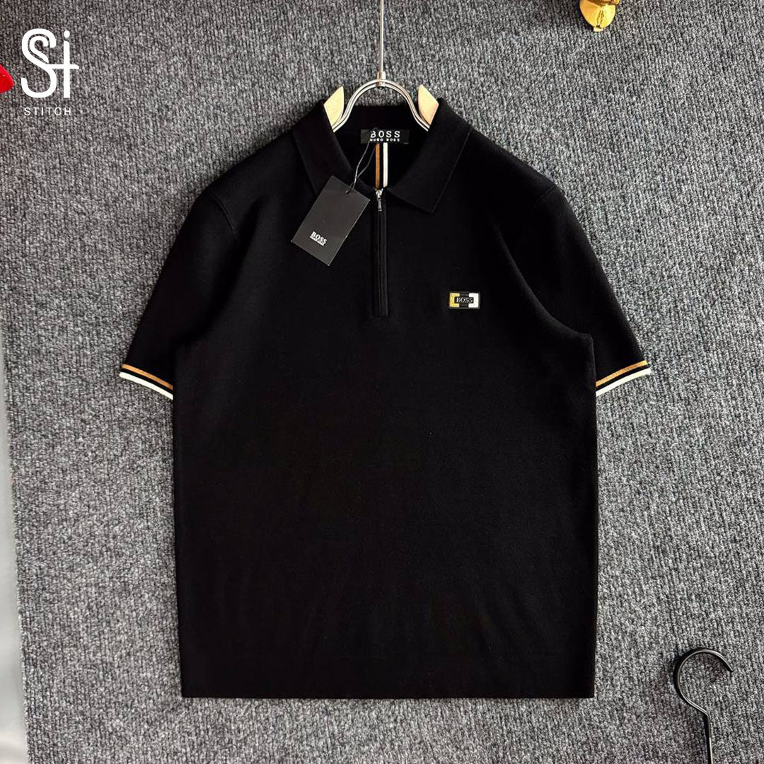 BOSS Black Zip Polo T-Shirt