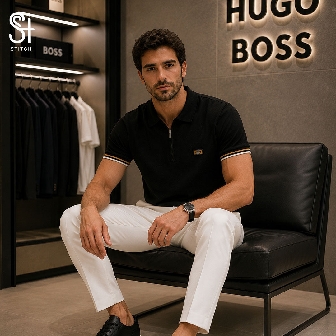BOSS Black Zip Polo T-Shirt