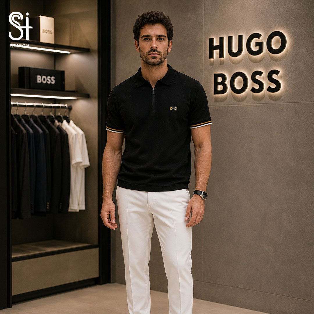 BOSS Black Zip Polo T-Shirt