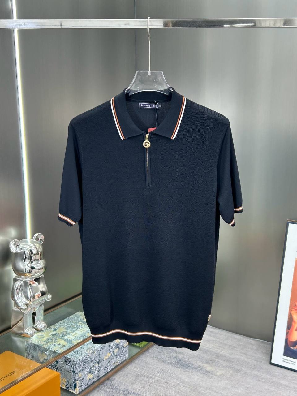 Stefano Ricci Half-Zip Knit Polo – Black