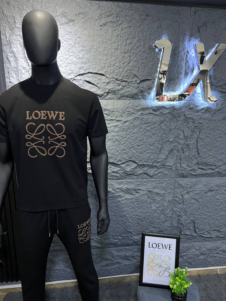 Loewe Black Luxury Tracksuit Set – Premium Cotton T-Shirt & Jogger | Men's Casual Streetwear Outfit