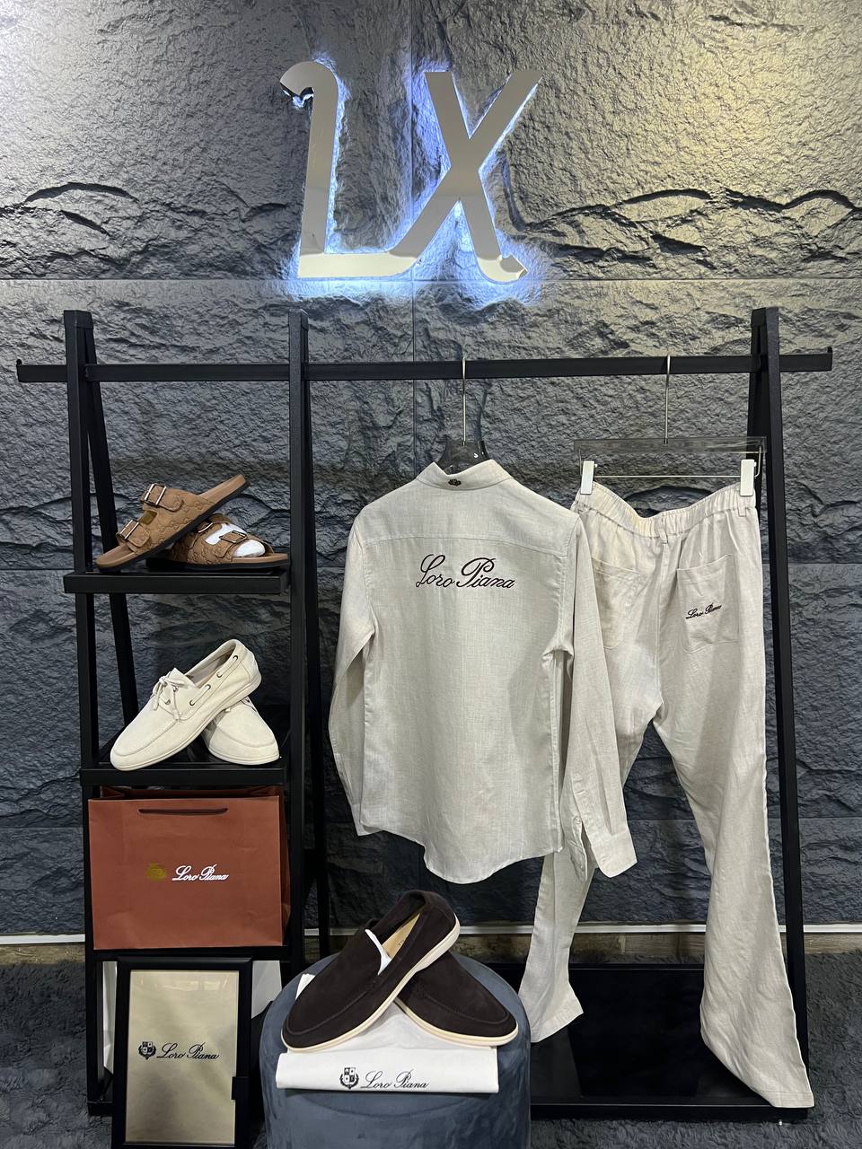Loro Piana - Beige Linen Long Sleeve Shirt & Drawstring Trousers Set