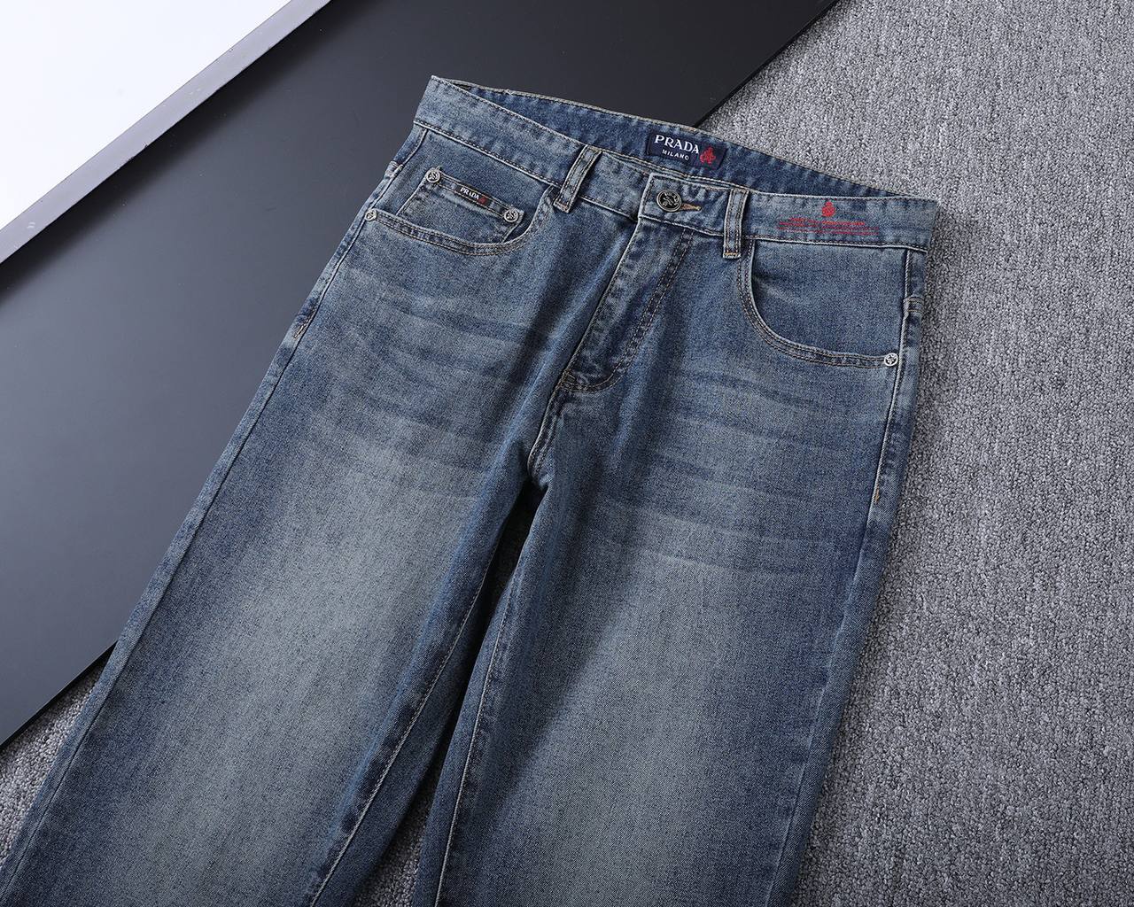 Prada Milano Light Blue Denim Jeans – Signature Logo Straight Fit | Premium Men's Jeans