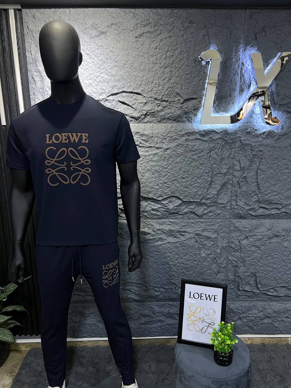Loewe Navy Cotton T-Shirt & Shorts Set – Embossed Anagram Logo | Premium Men's Summer Set