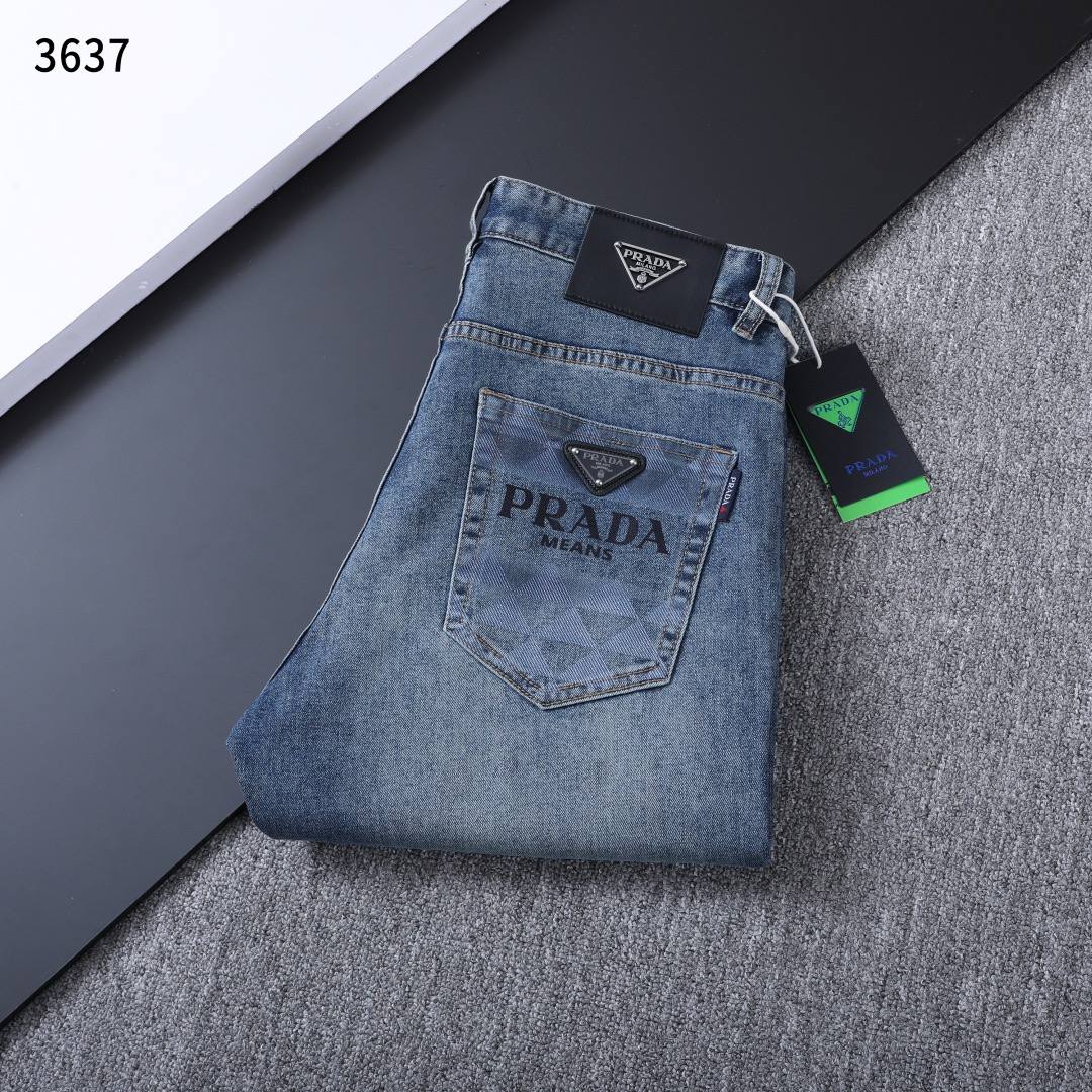 Prada Milano Light Blue Denim Jeans – Signature Logo Straight Fit | Premium Men's Jeans