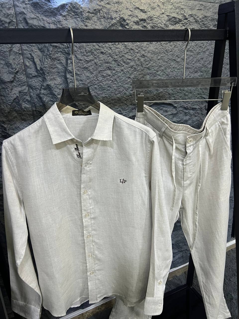 Loro Piana - Beige Linen Long Sleeve Shirt & Drawstring Trousers Set