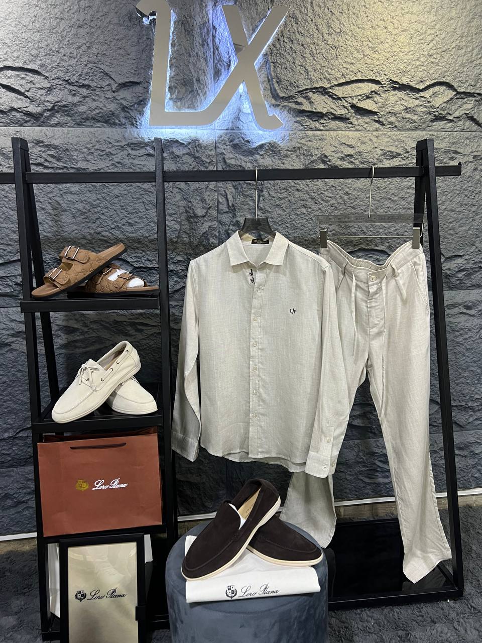Loro Piana - Beige Linen Long Sleeve Shirt & Drawstring Trousers Set