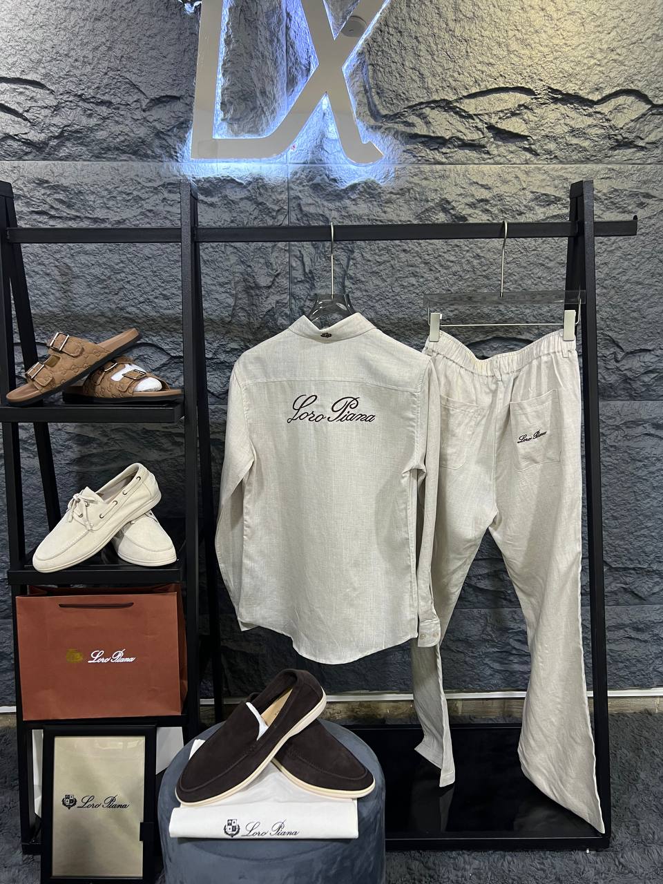 Loro Piana - Beige Linen Long Sleeve Shirt & Drawstring Trousers Set