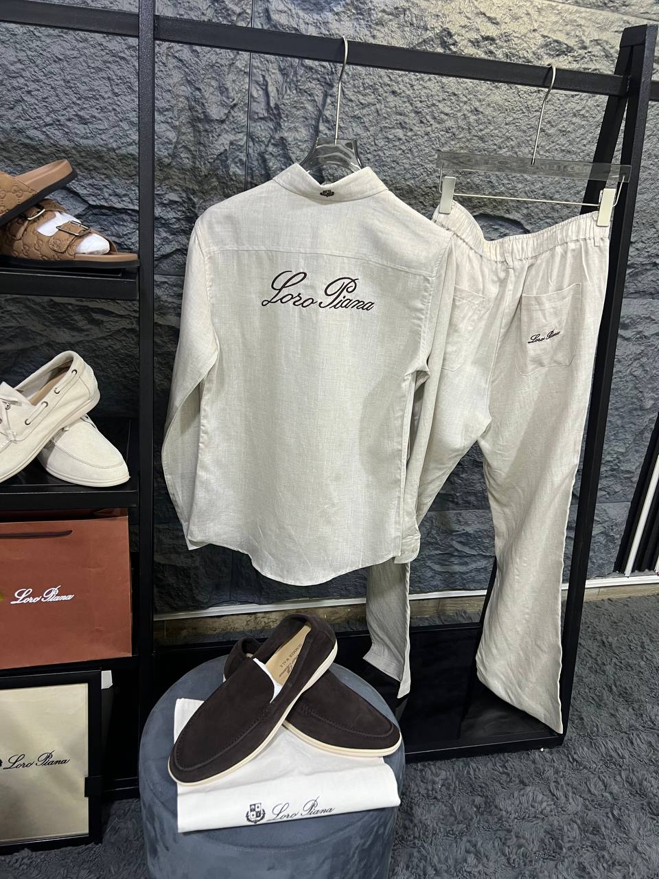 Loro Piana - Beige Linen Long Sleeve Shirt & Drawstring Trousers Set