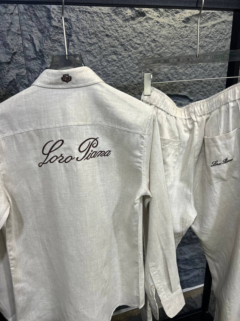 Loro Piana - Beige Linen Long Sleeve Shirt & Drawstring Trousers Set