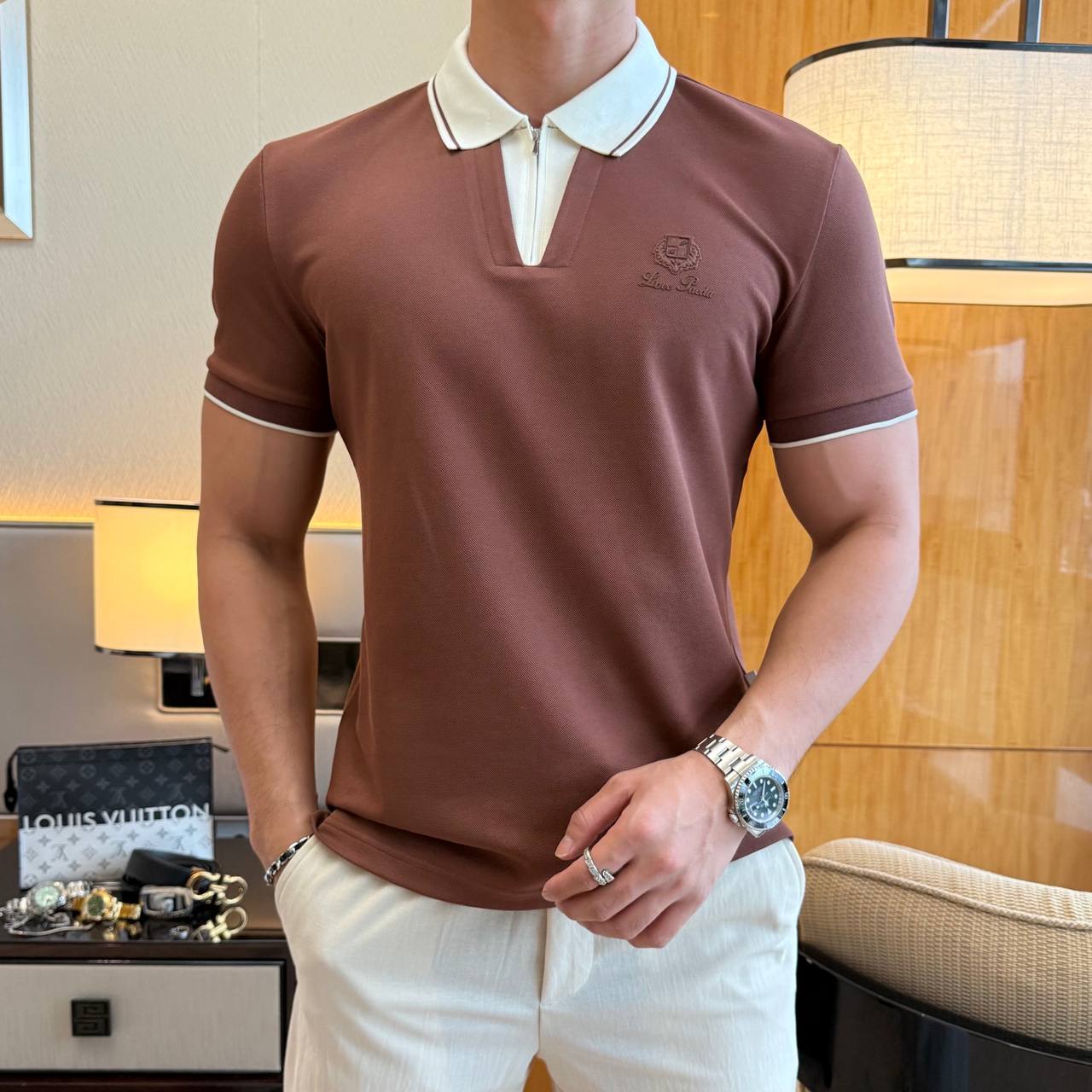 Loro Piana Contrast Collar Polo – Refined Casual Luxury