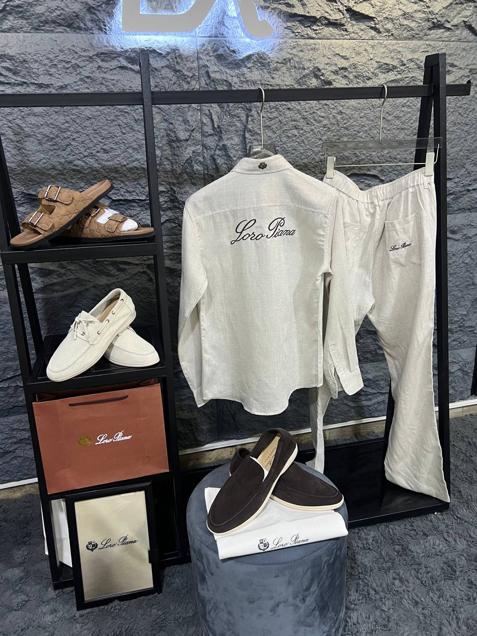 Loro Piana - Beige Linen Long Sleeve Shirt & Drawstring Trousers Set