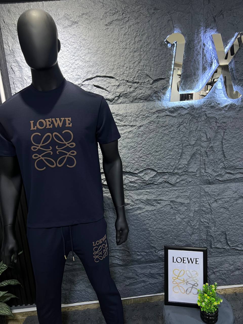 Loewe Navy Cotton T-Shirt & Shorts Set – Embossed Anagram Logo | Premium Men's Summer Set