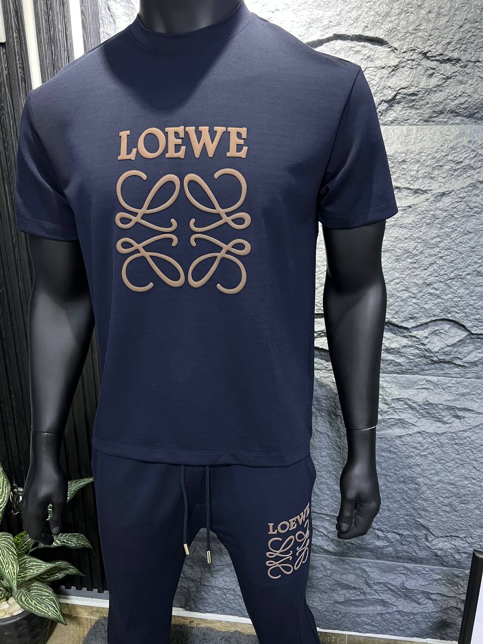 Loewe Navy Cotton T-Shirt & Shorts Set – Embossed Anagram Logo | Premium Men's Summer Set
