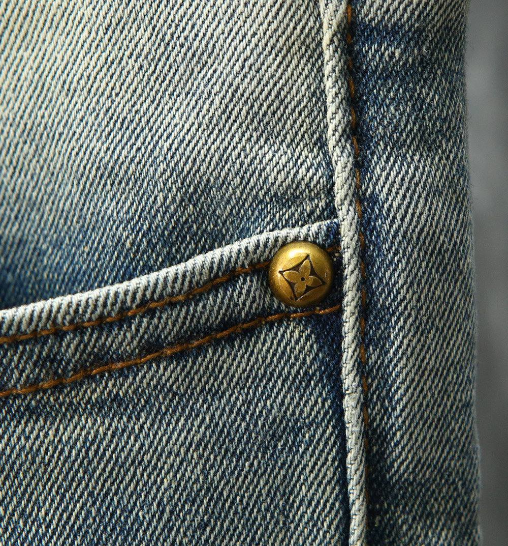 Louis Vuitton Washed Light Blue Denim Jeans – Embroidered Monogram Pocket | Premium Men's Jeans