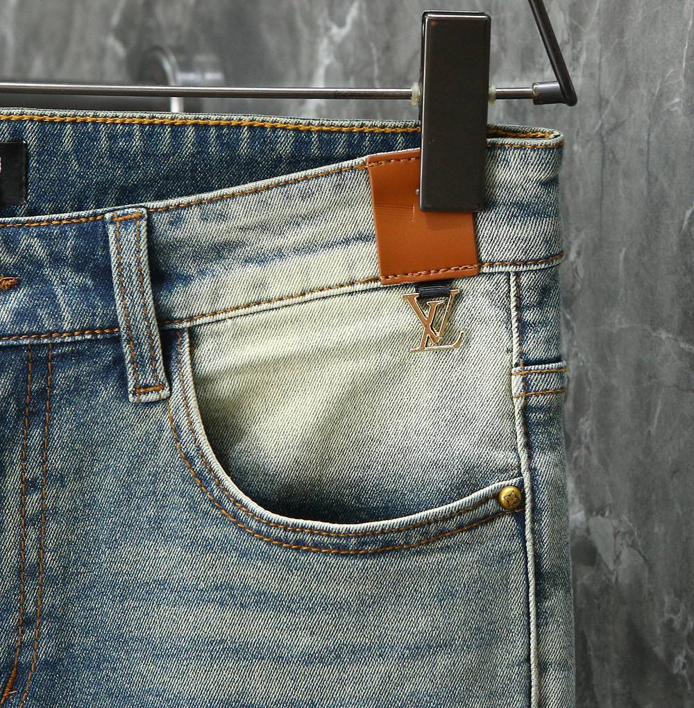 Louis Vuitton Washed Light Blue Denim Jeans – Embroidered Monogram Pocket | Premium Men's Jeans