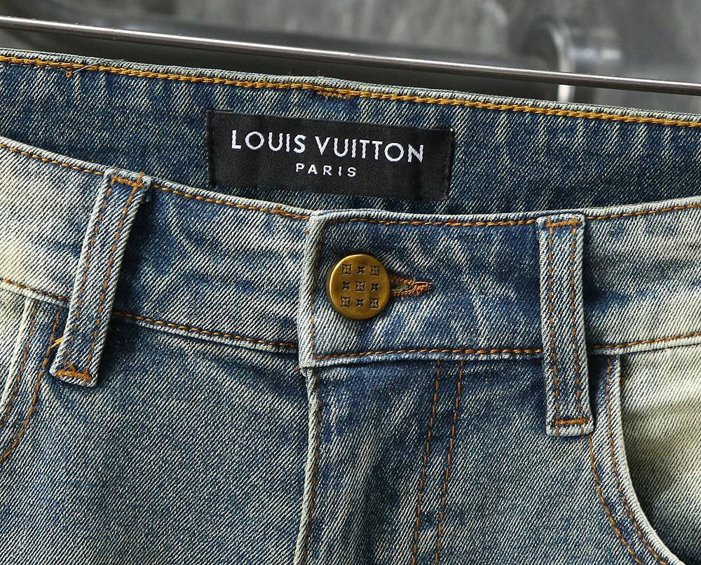 Louis Vuitton Washed Light Blue Denim Jeans – Embroidered Monogram Pocket | Premium Men's Jeans