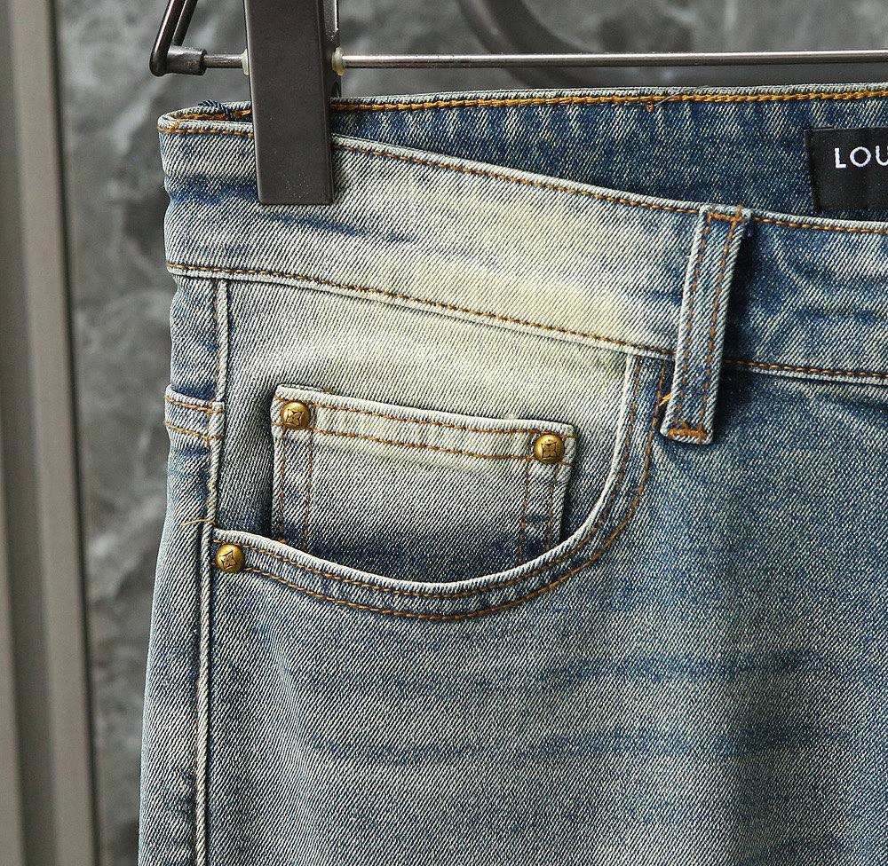 Louis Vuitton Washed Light Blue Denim Jeans – Embroidered Monogram Pocket | Premium Men's Jeans