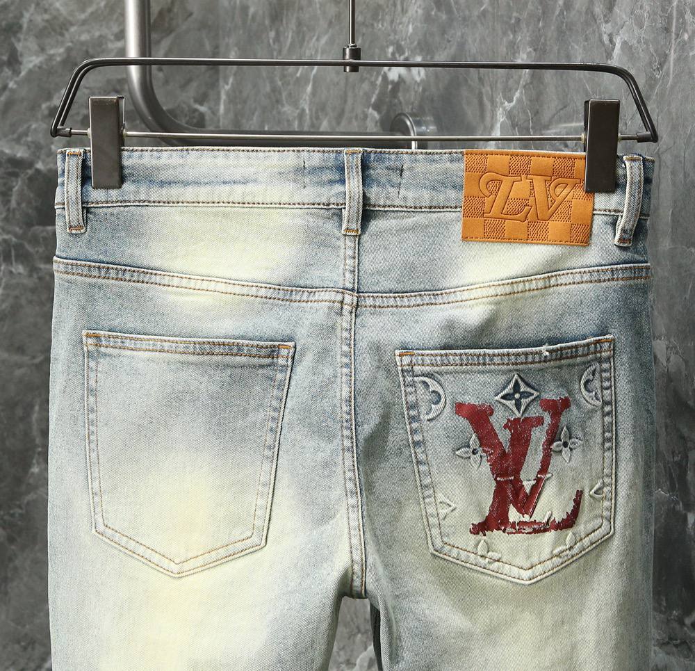 Louis Vuitton Washed Light Blue Denim Jeans – Embroidered Monogram Pocket | Premium Men's Jeans