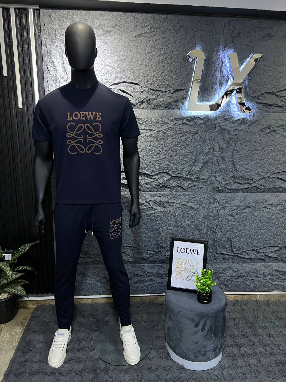 Loewe Navy Cotton T-Shirt & Shorts Set – Embossed Anagram Logo | Premium Men's Summer Set