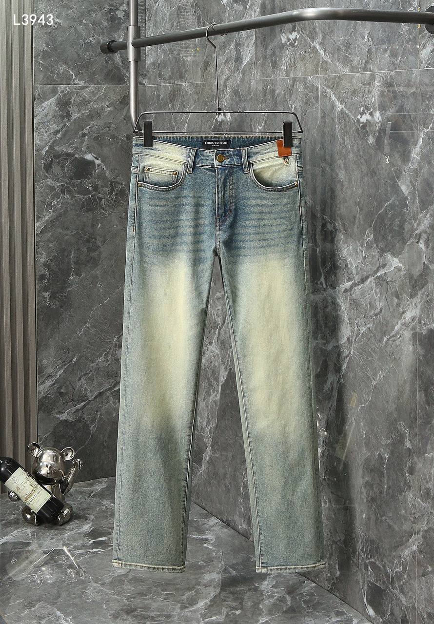 Louis Vuitton Washed Light Blue Denim Jeans – Embroidered Monogram Pocket | Premium Men's Jeans