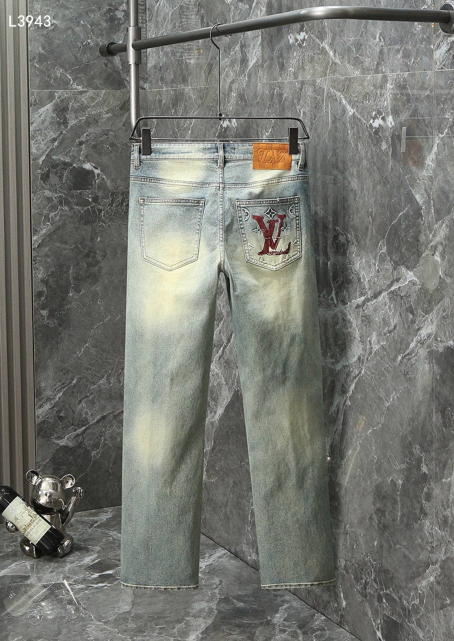 Louis Vuitton Washed Light Blue Denim Jeans – Embroidered Monogram Pocket | Premium Men's Jeans