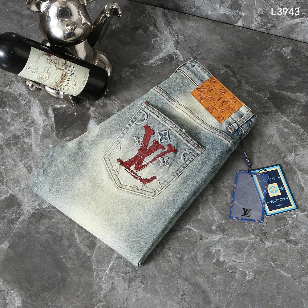 Louis Vuitton Washed Light Blue Denim Jeans – Embroidered Monogram Pocket | Premium Men's Jeans