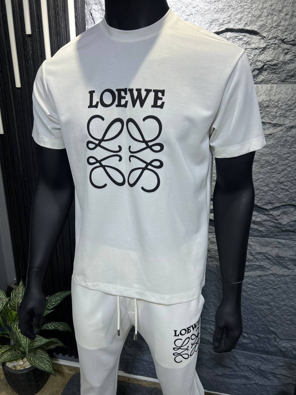 Loewe White Luxury Tracksuit Set – Premium Cotton T-Shirt & Jogger | Men's Casual Summer Outfit